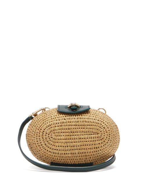 Matchesfashion.com Khokho - Lindi Minaudire Leather Trimmed Basket Bag - Womens - Dark Green Multi
