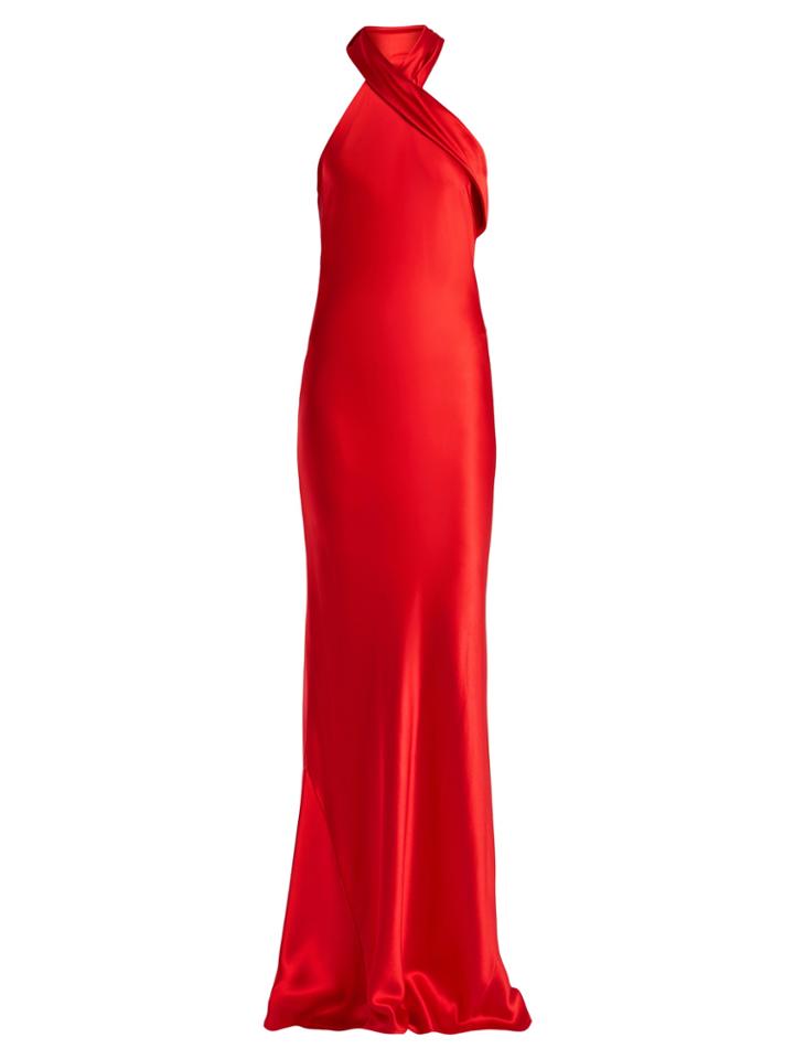 Galvan Asymmetrical Halterneck Silk-satin Gown