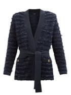 Balmain - Padded-shoulder Tweed Cardigan - Womens - Blue