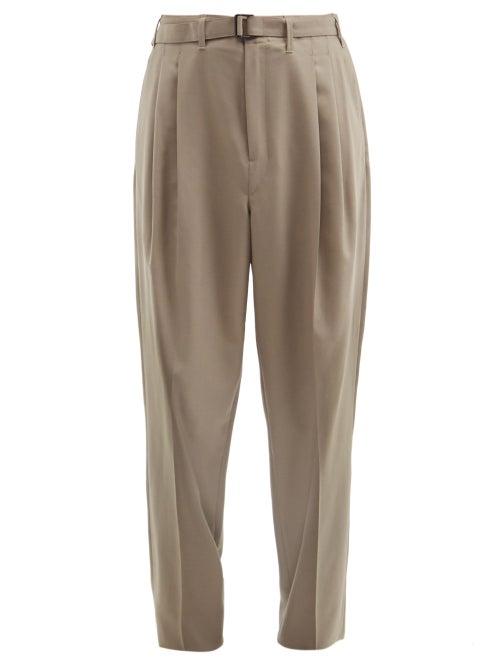 Matchesfashion.com Lemaire - Belted Pleated Crepe Trousers - Mens - Dark Beige