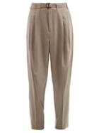 Matchesfashion.com Lemaire - Belted Pleated Crepe Trousers - Mens - Dark Beige
