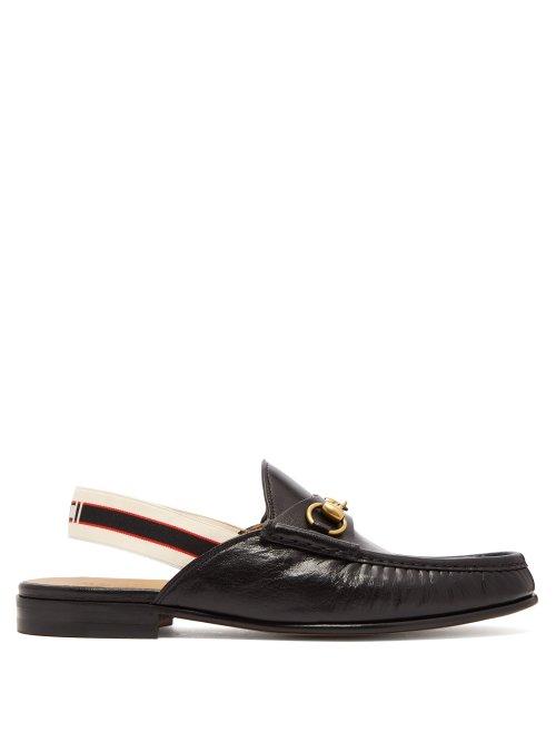 Matchesfashion.com Gucci - Horsebit Slingback Strap Backless Leather Loafers - Mens - Black