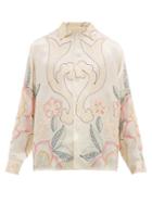 Matchesfashion.com Bode - Floral Embroidered Satin Shirt - Mens - Beige