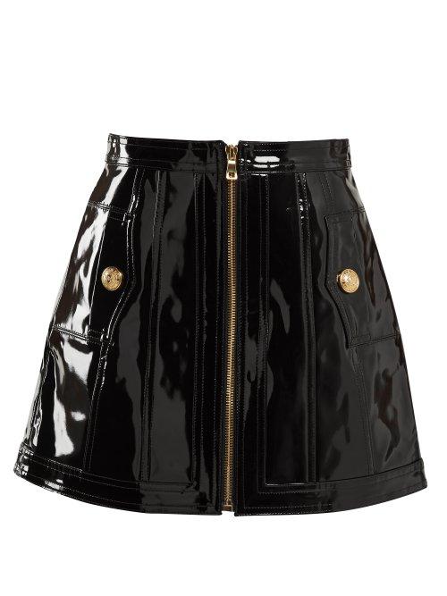 Matchesfashion.com Balmain - High Rise Patent Leather Skirt - Womens - Black