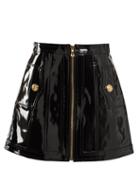 Matchesfashion.com Balmain - High Rise Patent Leather Skirt - Womens - Black