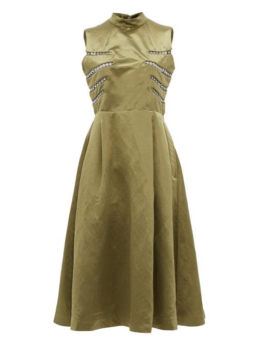 Matchesfashion.com Noir Kei Ninomiya - Eyelet-embellished Open-back Satin Midi Dress - Womens - Khaki