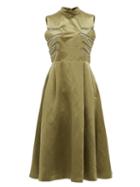 Matchesfashion.com Noir Kei Ninomiya - Eyelet-embellished Open-back Satin Midi Dress - Womens - Khaki