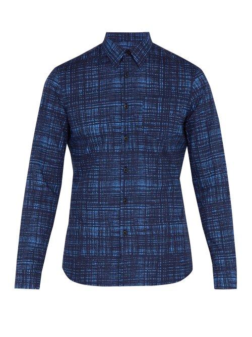 Matchesfashion.com Prada - Printed Long Sleeve Cotton Shirt - Mens - Navy Multi