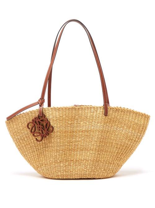 Loewe - Shell Leather-trim Raffia Tote Bag - Womens - Beige