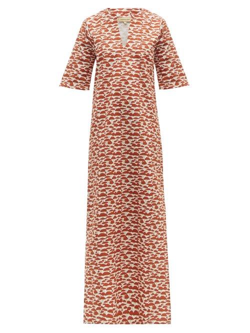 Matchesfashion.com Muzungu Sisters - Lotus Mushroom Print Cotton Kaftan - Womens - Red Multi