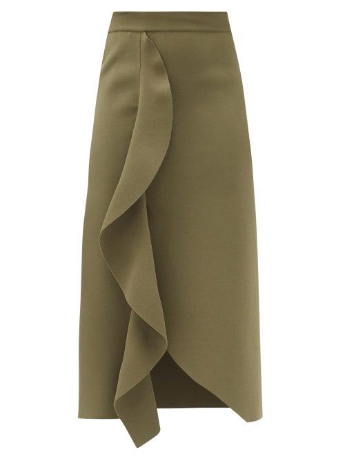 Matchesfashion.com Alexander Mcqueen - Flounced Heavyweight-jersey Midi Skirt - Womens - Green