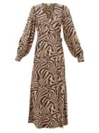 Matchesfashion.com Ganni - Zebra-print Crepe Wrap Dress - Womens - Beige Multi