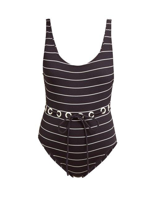 Matchesfashion.com Solid & Striped - The Anne Marie Tie Waist Swim Suit - Womens - Black Stripe
