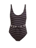 Matchesfashion.com Solid & Striped - The Anne Marie Tie Waist Swim Suit - Womens - Black Stripe