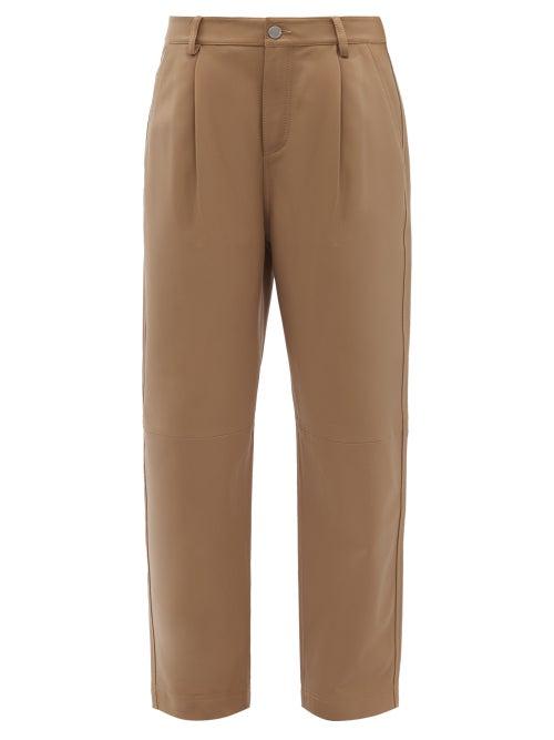 Ladies Rtw Redvalentino - Pleated Leather Trousers - Womens - Camel