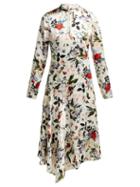 Matchesfashion.com Erdem - Sinclair Edith Print Asymmetric Silk Gown - Womens - White Multi