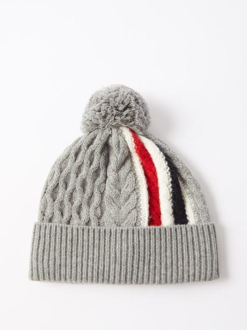 Thom Browne - Tricolor Stripe Cable-knit Wool Bobble Hat - Mens - Grey Multi