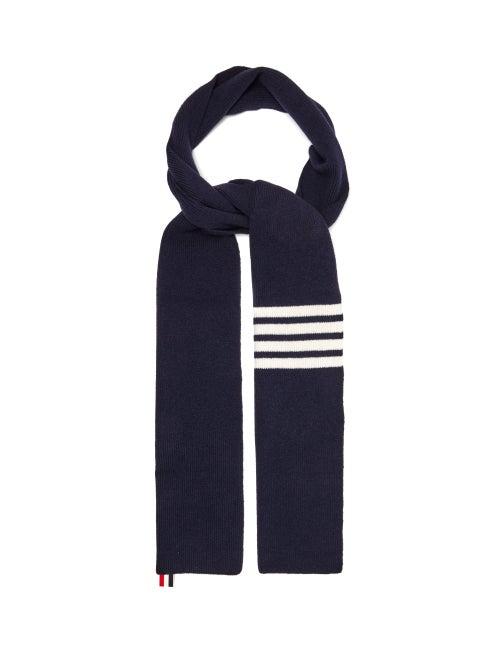 Matchesfashion.com Thom Browne - Striped Wool Scarf - Mens - Navy