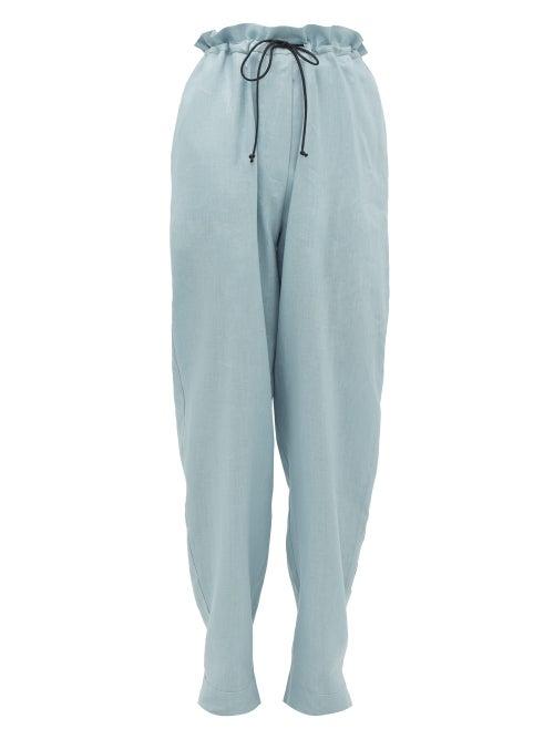 Matchesfashion.com Albus Lumen - Agaso Drawstring-waist Linen Trousers - Womens - Light Blue