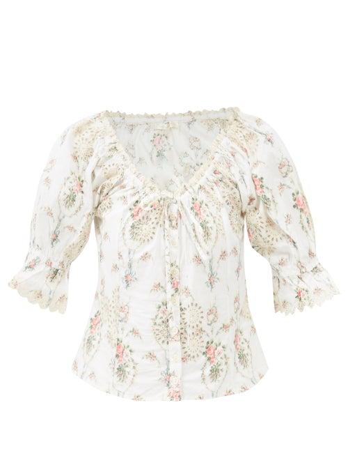Loveshackfancy - Anala Floral Broderie-anglaise Cotton-poplin Top - Womens - Floral