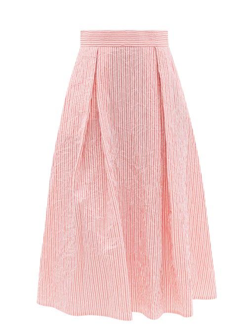 Ladies Beachwear Thierry Colson - Wynona Crinkled Stripe Cotton-sateen Midi Skirt - Womens - Pink Stripe