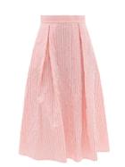 Ladies Beachwear Thierry Colson - Wynona Crinkled Stripe Cotton-sateen Midi Skirt - Womens - Pink Stripe