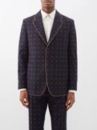 Gucci - Gg-embroidered Wool-twill Suit Jacket - Mens - Blue Beige