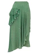 Matchesfashion.com Preen Line - Electra Ruffled Floral Print Crepe Wrap Skirt - Womens - Green Multi