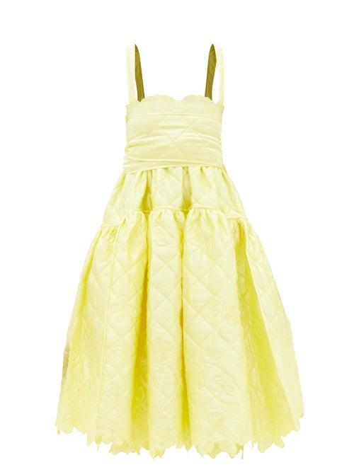 Cecilie Bahnsen - June Quilted-satin Midi Dress - Womens - Yellow