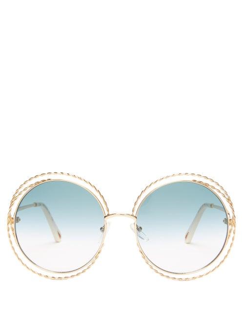 Matchesfashion.com Chlo - Carlina Round Metal Sunglasses - Womens - Gold Blue