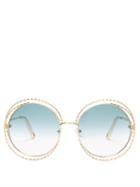 Matchesfashion.com Chlo - Carlina Round Metal Sunglasses - Womens - Gold Blue