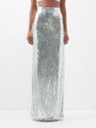 Galvan - Beating Heart Sequinned Thigh-slit Maxi Skirt - Womens - Silver