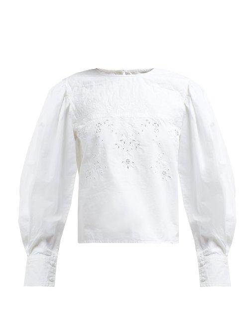 Matchesfashion.com Isabel Marant Toile - Wona Broderie Anglaise Cotton Blouse - Womens - White