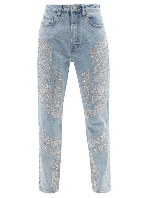 Germanier - Embellished High-rise Straight-leg Jeans - Womens - Light Denim