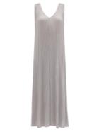 Matchesfashion.com Pleats Please Issey Miyake - V-neck Technical-pleated Longline Dress - Womens - Light Grey
