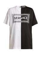 Matchesfashion.com Versace - Logo Embroidered Bi Colour Cotton T Shirt - Womens - Black White