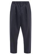 Mens Rtw Marni - Elasticated-waist Cropped Wool Trousers - Mens - Navy