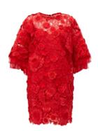 Matchesfashion.com Valentino - Guipure Floral Appliqu & Mesh Mini Dress - Womens - Red