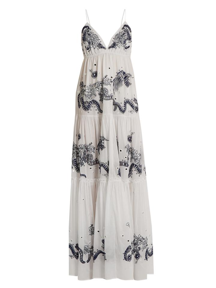 Roberto Cavalli Embroidered Tiered-cotton Gown