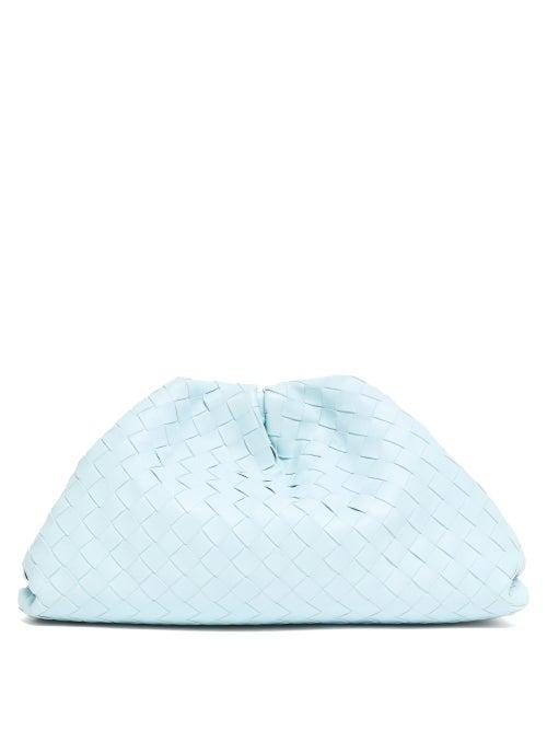 Matchesfashion.com Bottega Veneta - The Pouch Large Intrecciato Leather Clutch Bag - Womens - Light Blue