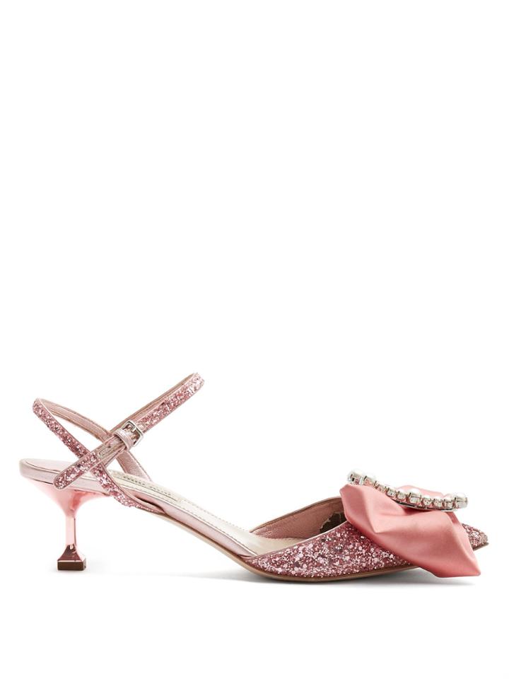 Miu Miu Bow-embellished Glitter Pumps