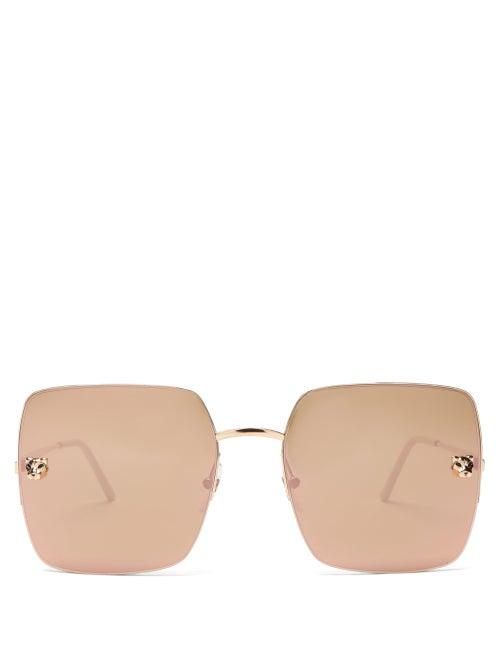 Matchesfashion.com Cartier Eyewear - Panthre De Cartier Square Metal Sunglasses - Womens - Grey Gold