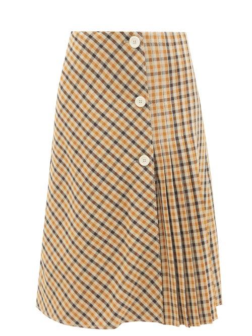 Wales Bonner - Kalimba Checked Pleated Wool-blend Skirt - Womens - Brown Multi