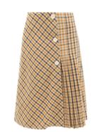 Wales Bonner - Kalimba Checked Pleated Wool-blend Skirt - Womens - Brown Multi