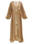 Fil De Vie - Peaseblossom Stripe-devor Velvet Dress - Womens - Gold Ivory