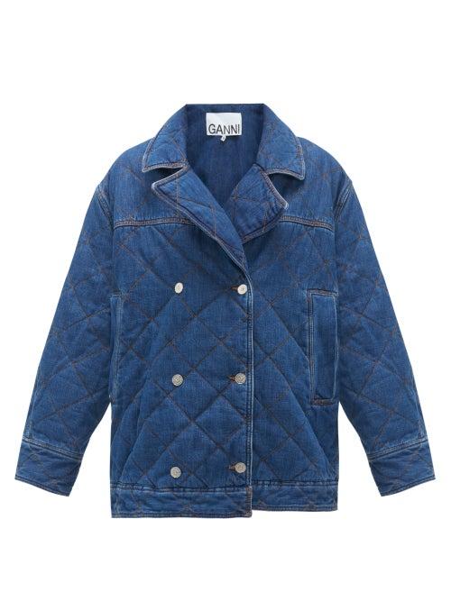 Matchesfashion.com Ganni - Quilted Double-breasted Denim Jacket - Womens - Denim