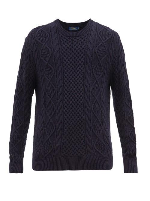Matchesfashion.com Polo Ralph Lauren - Cable-knit Cotton Sweater - Mens - Navy