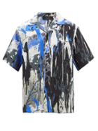 Amiri - Paint-splatter Silk Short-sleeved Shirt - Mens - Grey Multi
