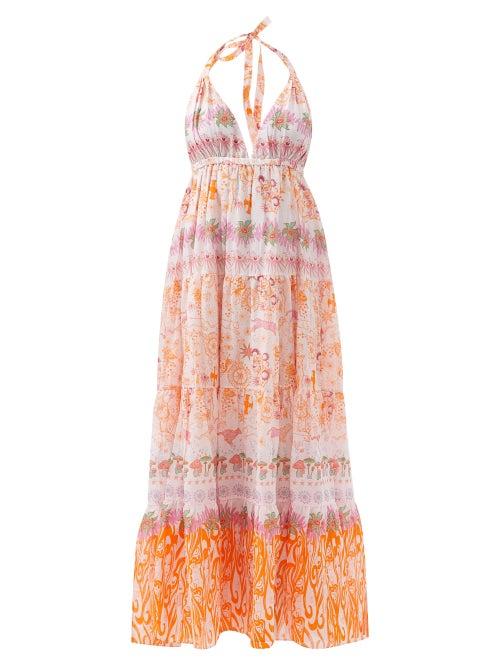 Emporio Sirenuse - Soleil Printed Cotton-voile Maxi Dress - Womens - Orange Print