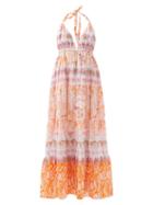 Emporio Sirenuse - Soleil Printed Cotton-voile Maxi Dress - Womens - Orange Print